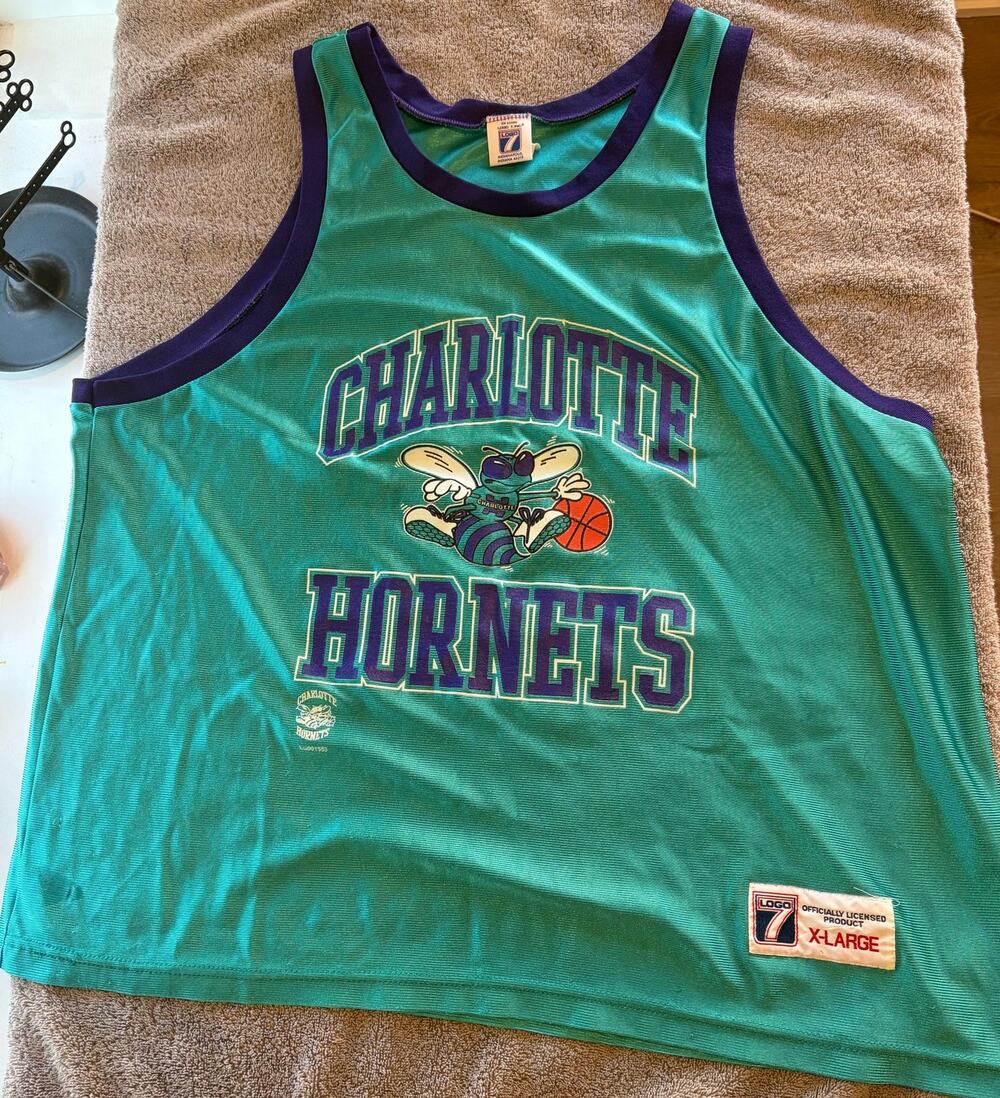 Vintage Charlotte Hornets Practice Jersey Logo 7 1990s NBA Mesh Collectible Rare